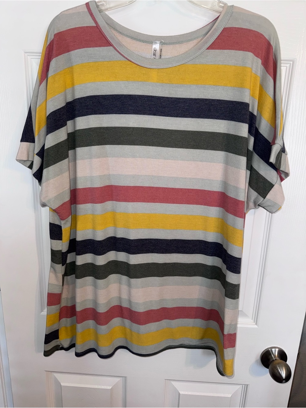 Striped Short Sleeve Casual top in Multi Colors